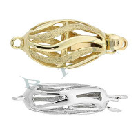 14K Hollow Mat Stripe Oval Bead Clasps 16465-14K