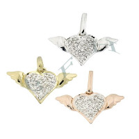 14K Diamonds Flying Heart Charms 28097-14K