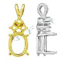 14K Oval Heavy 4 Prong Pendant With Cluster Setting Accent 7804-14K