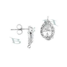 Rhodium Sterling Silver Pear Stud Earring 29227-Ss